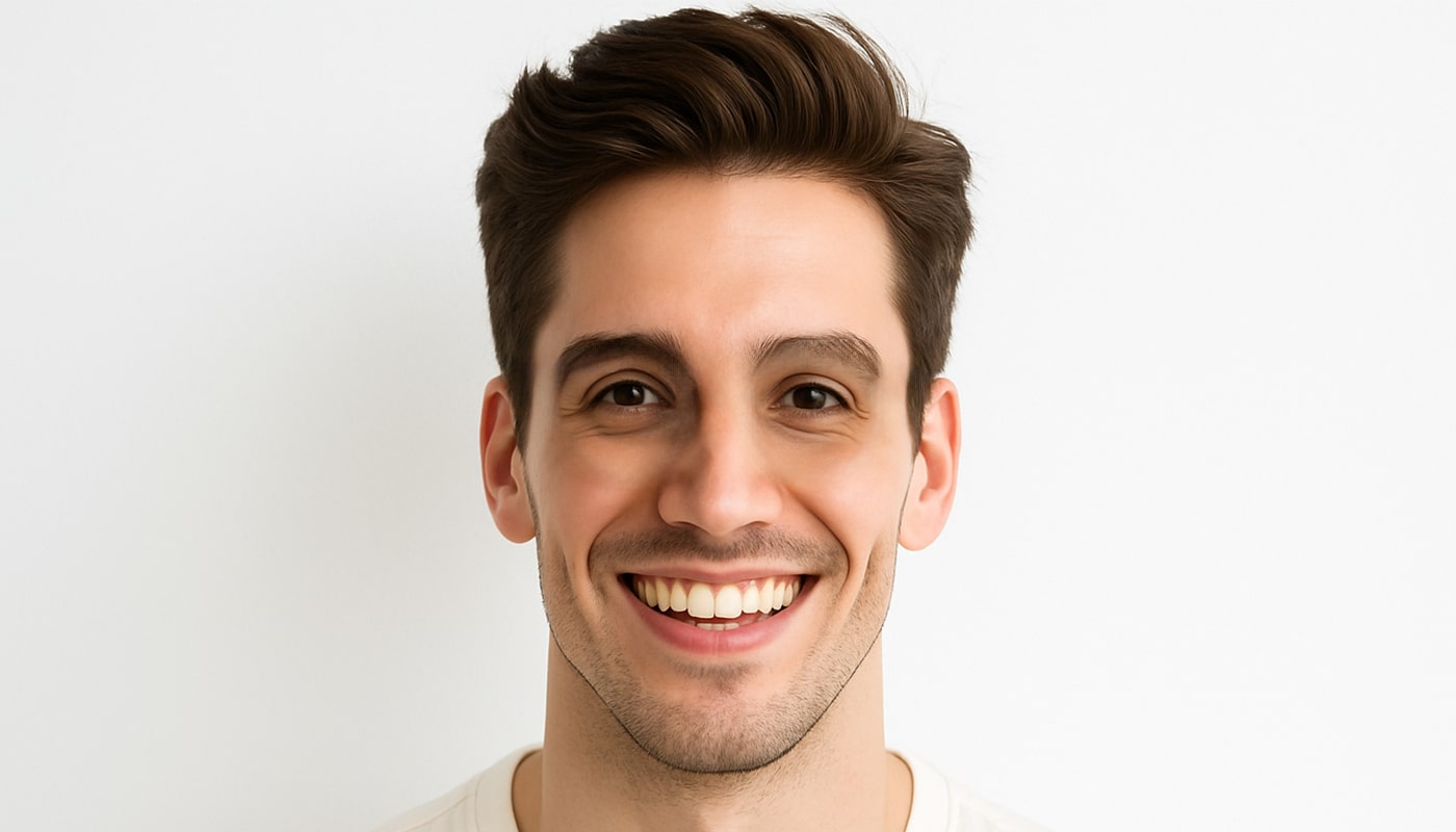 شاب يبتسم بنظارات، بعد إجراء تصحيح البصر الانكساري