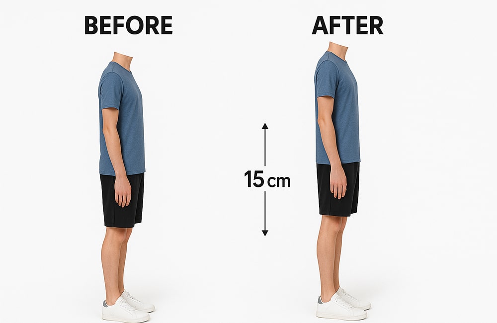 فرق الطول قبل وبعد عملية تطويل القامة بمقدار 15 سم